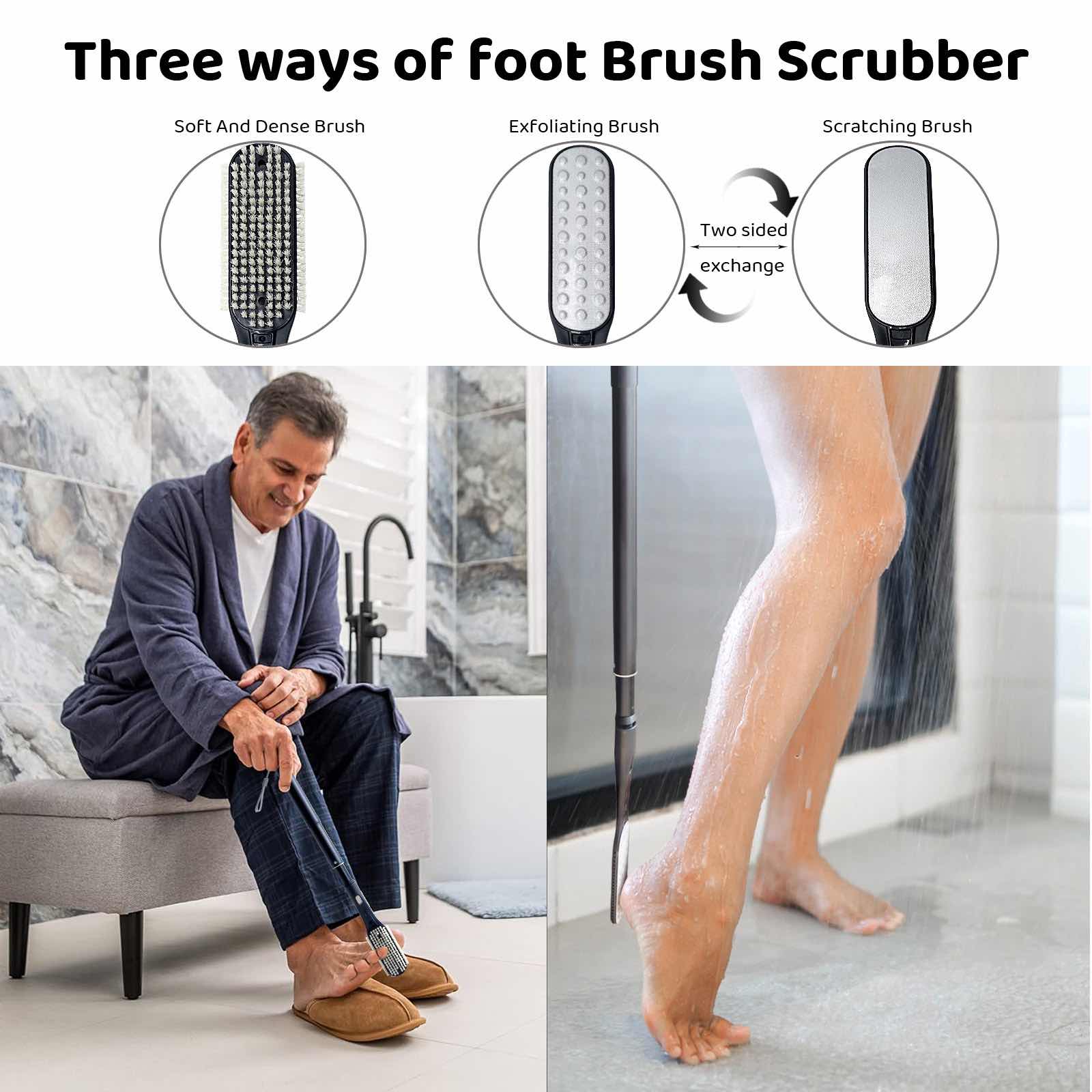 BTideas Toe Gap Cleaning Brush, 18.82"-25.98" Telescopic Long Handle Foot Brush with Foot File