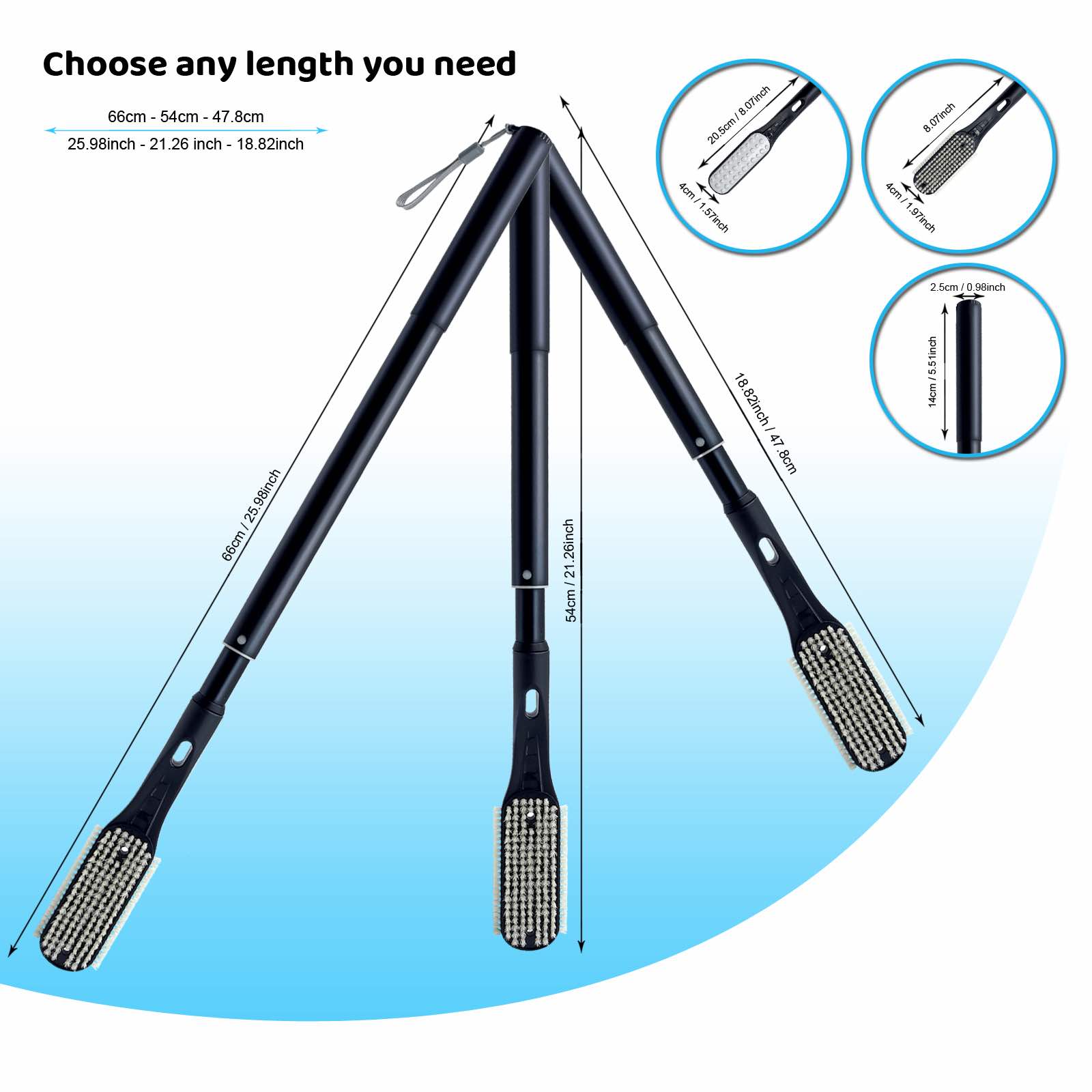 BTideas Toe Gap Cleaning Brush, 18.82"-25.98" Telescopic Long Handle Foot Brush with Foot File