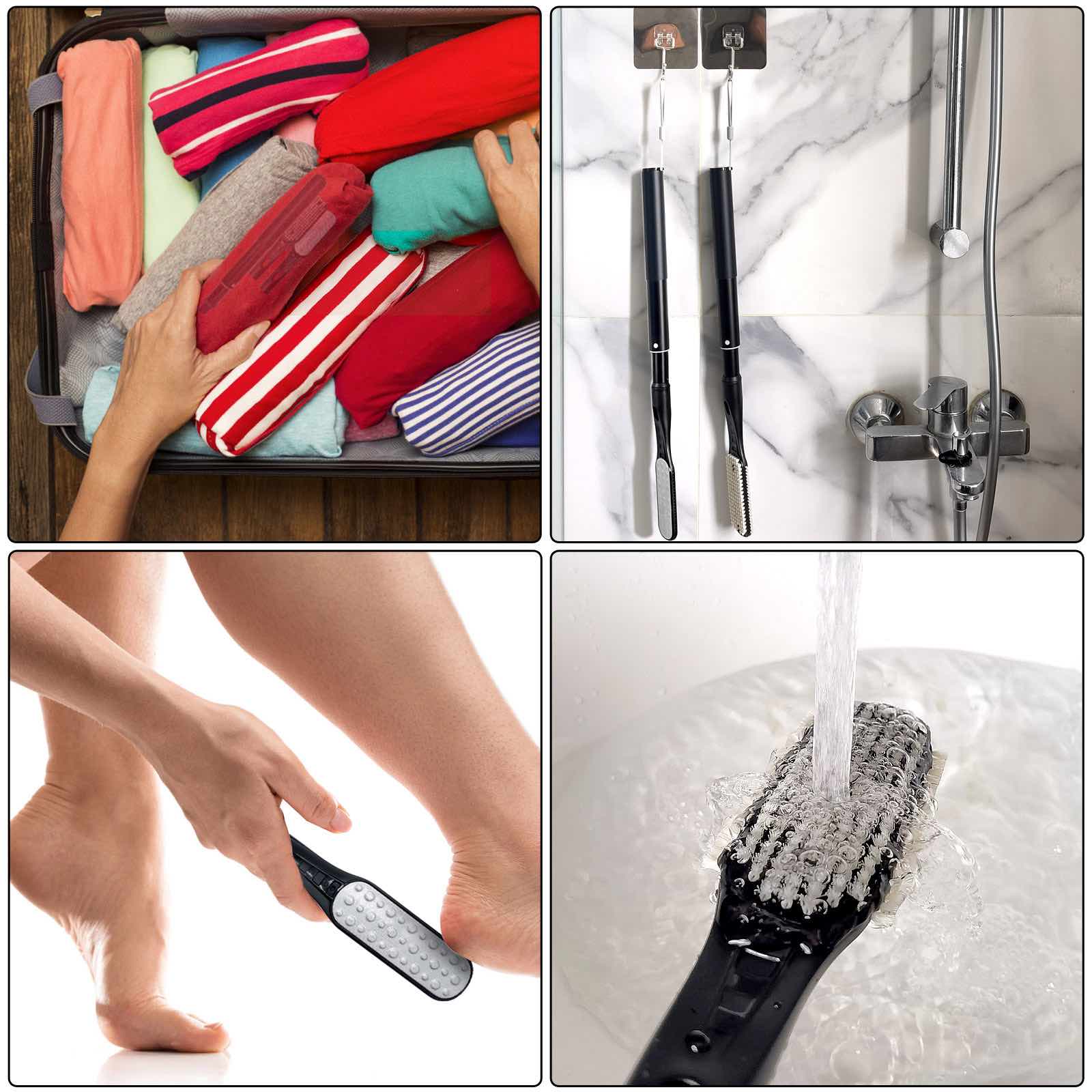 BTideas Toe Gap Cleaning Brush, 18.82"-25.98" Telescopic Long Handle Foot Brush with Foot File