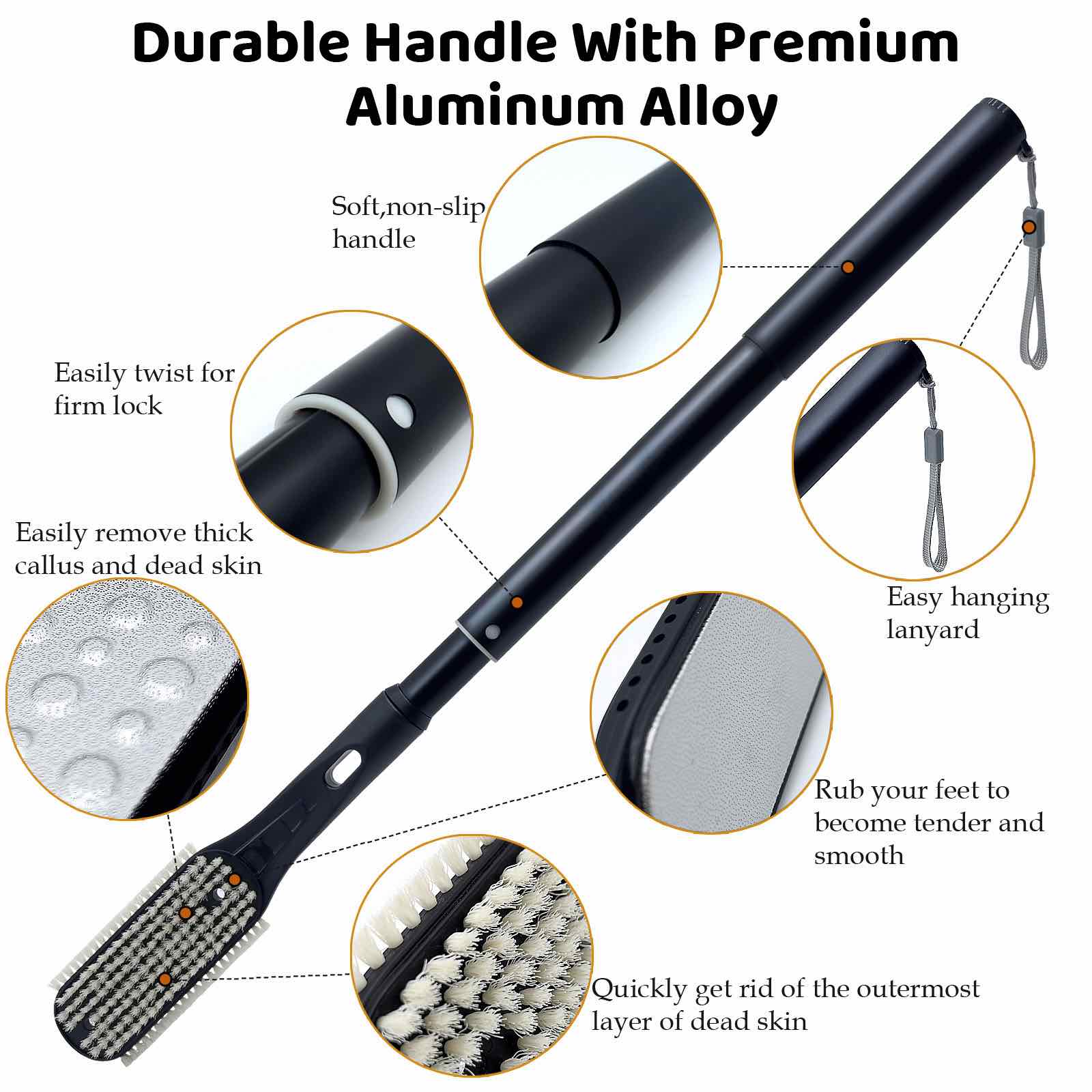 BTideas Toe Gap Cleaning Brush, 18.82"-25.98" Telescopic Long Handle Foot Brush with Foot File