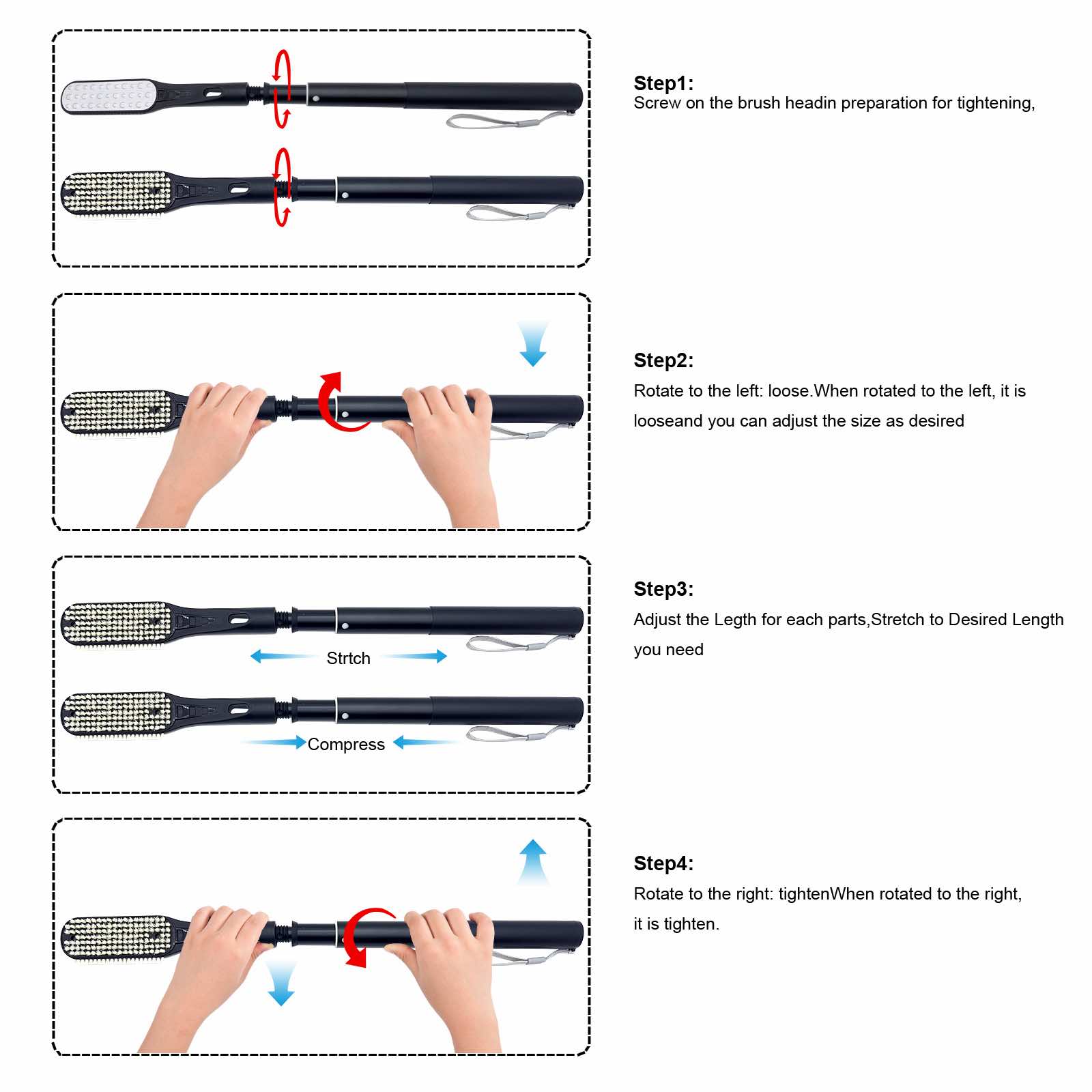 BTideas Toe Gap Cleaning Brush, 18.82"-25.98" Telescopic Long Handle Foot Brush with Foot File