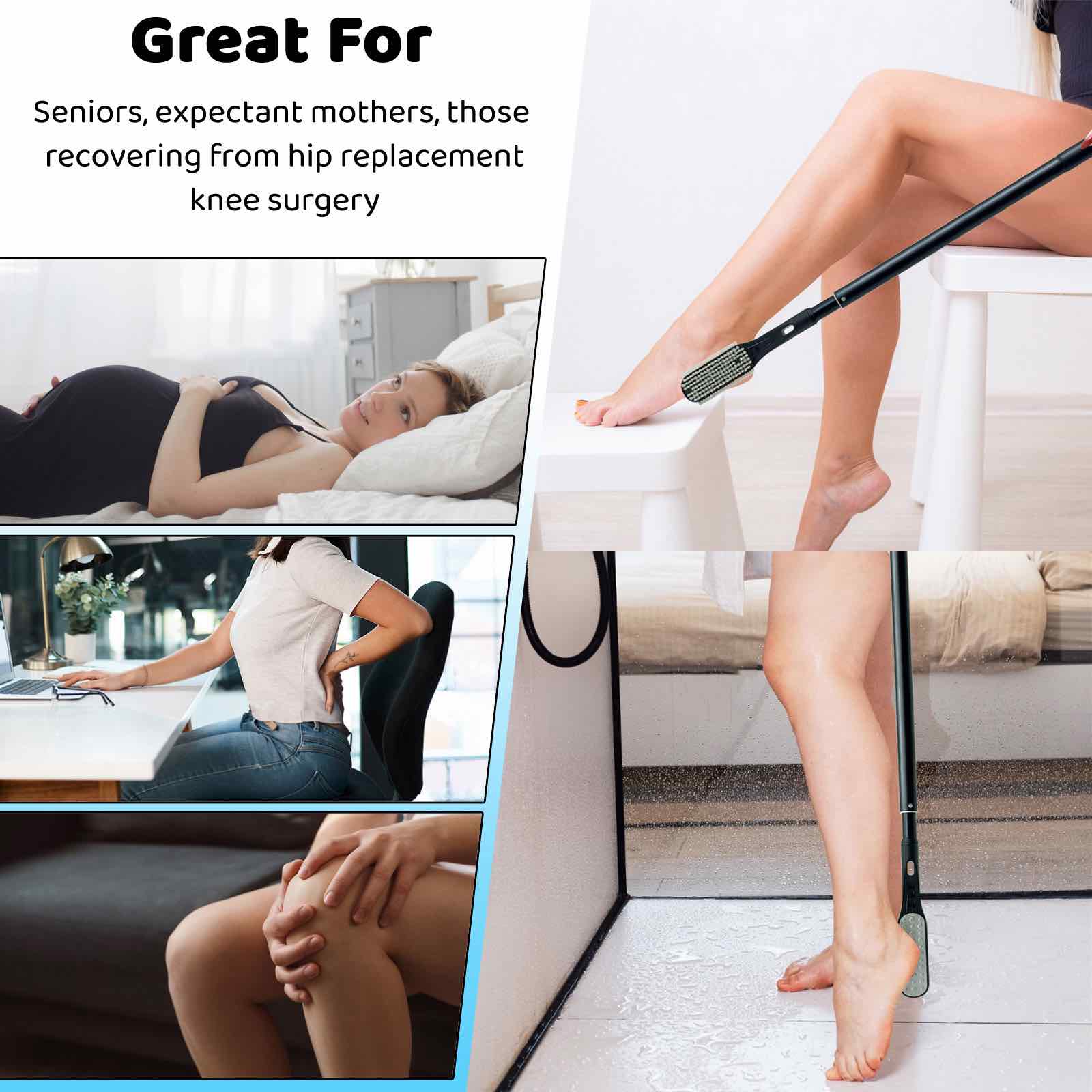 BTideas Toe Gap Cleaning Brush, 18.82"-25.98" Telescopic Long Handle Foot Brush with Foot File