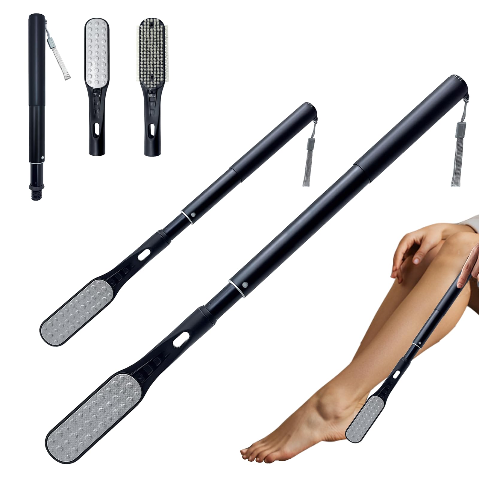 Gobiteli Toe Gap Cleaning Brush, 18.8"-25.9" Telescopic Long Handle Foot Scrubber,Foot Files for Feet Care Remove Hard Skin for Seniors,Men and Women