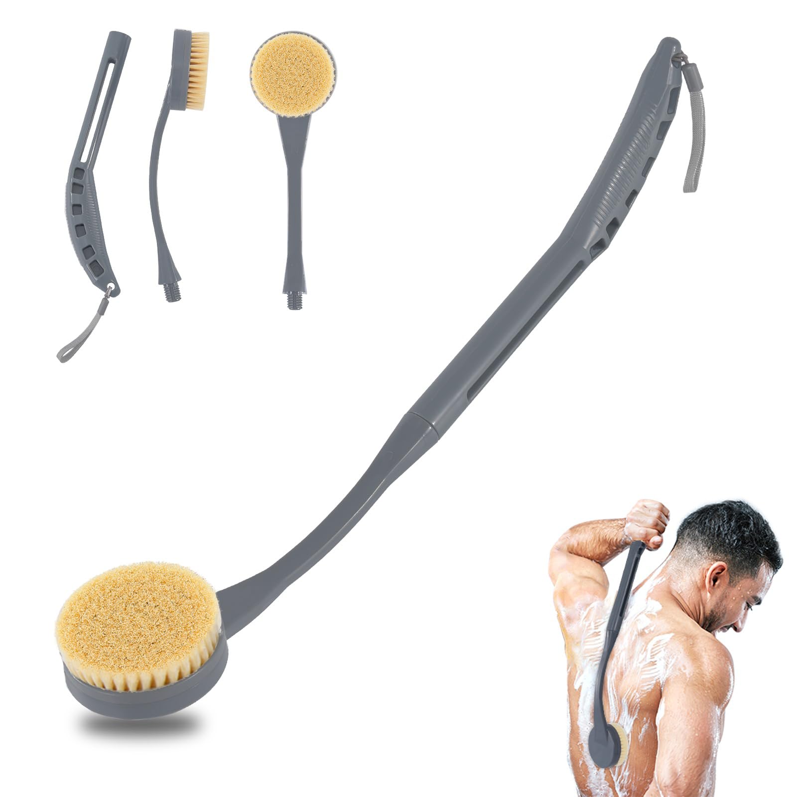 Back Scrubber for Shower,20.5" Bath Brush Long Handle for Deep Cleaning,Back Brush for Shower Men Women(Grey)