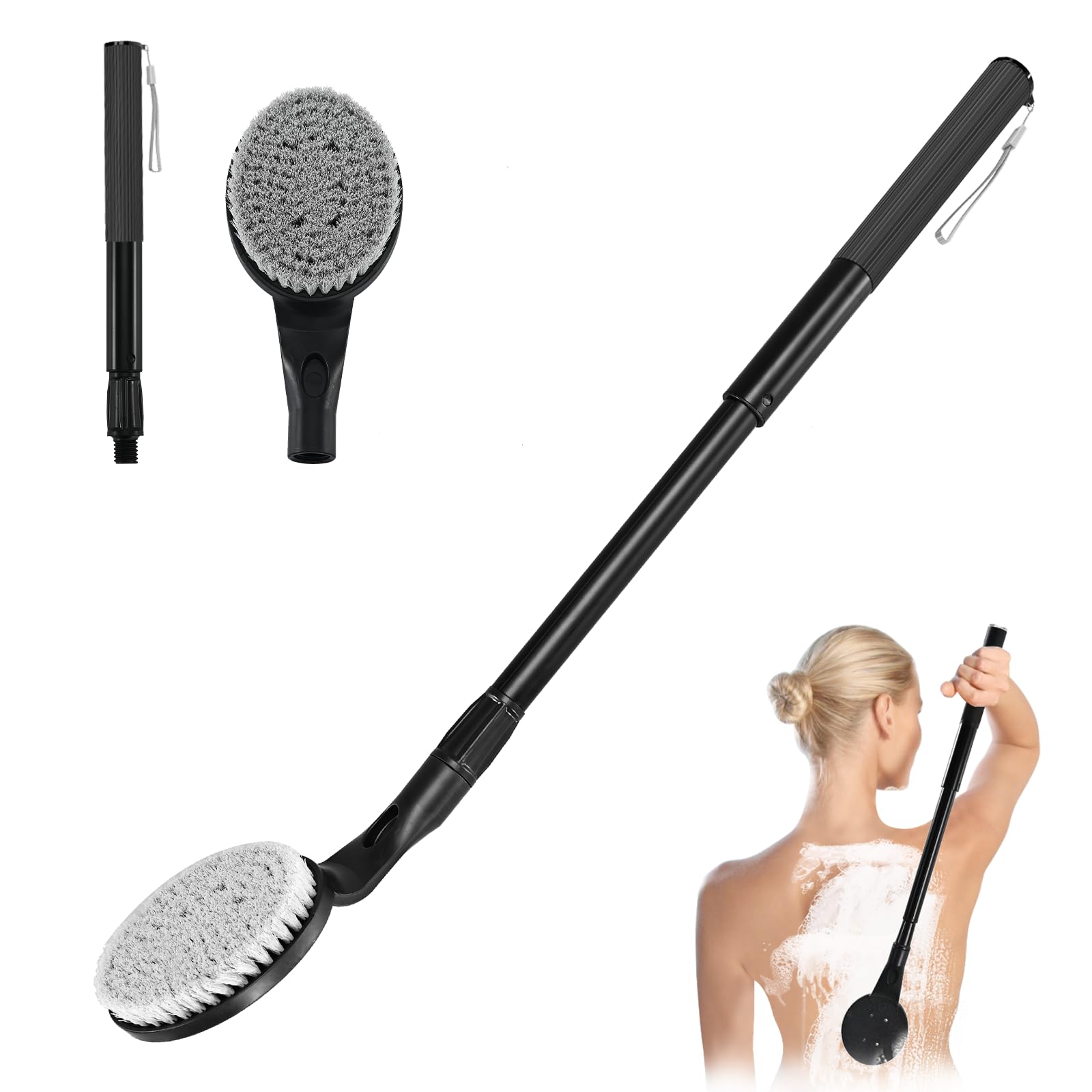 Gobiteli Back Scrubber for Shower,25" Long Handle Shower Brush for Body Exfoliator and Deep Clean,Back Scrubber for Shower for Men,Women and Elderly