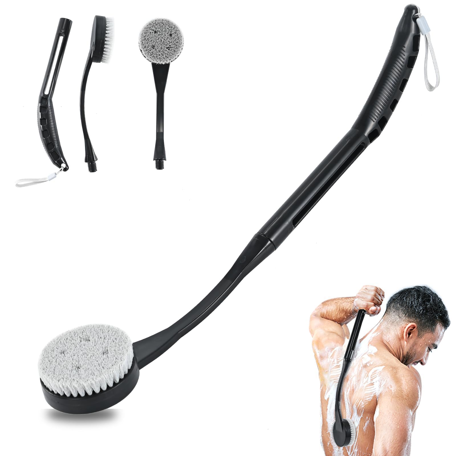 Back Scrubber for Shower,20.5" Bath Brush Long Handle for Deep Clean,Back Brush for Shower for Men Women(Black)