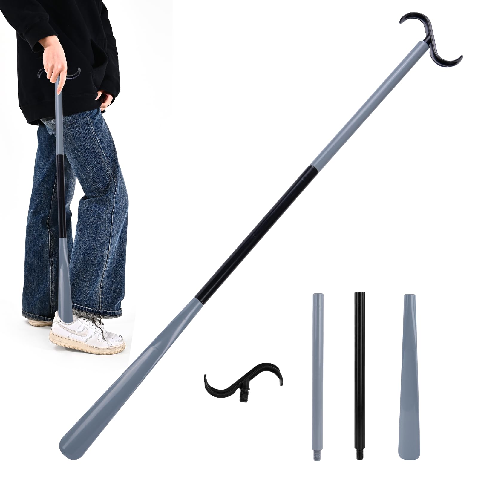 Gobiteli 35" Long Handled Shoe Horn, Dressing Stick, Sock Remover Aid Helper, Adjustable Dressing Aid for Shoes, Socks, Shirts, Pants